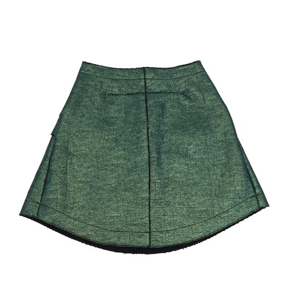 Carven Cargo Mini Skirt Size 38 Textured Green Metallic Curved Hem - Picture 7 of 10